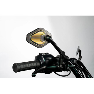 Gilles Tooling Mirror Adjustable Long Stem Black & Gold Right