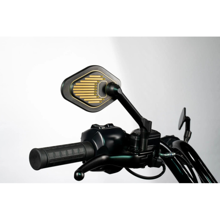 Gilles Tooling Mirror Adjustable Long Stem Black & Gold Right