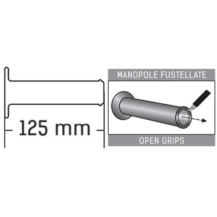 Domino stūres rokturi, Melni, ar atvērtu galu, 125mm